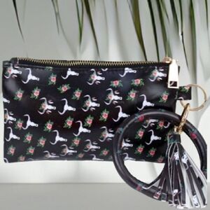 Western Skull Floral Print Wristlet Clutch